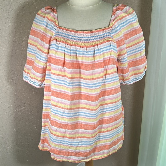 Talbots Plus Square Neck Linen Top Palm Stripe size 1X - Picture 2 of 16
